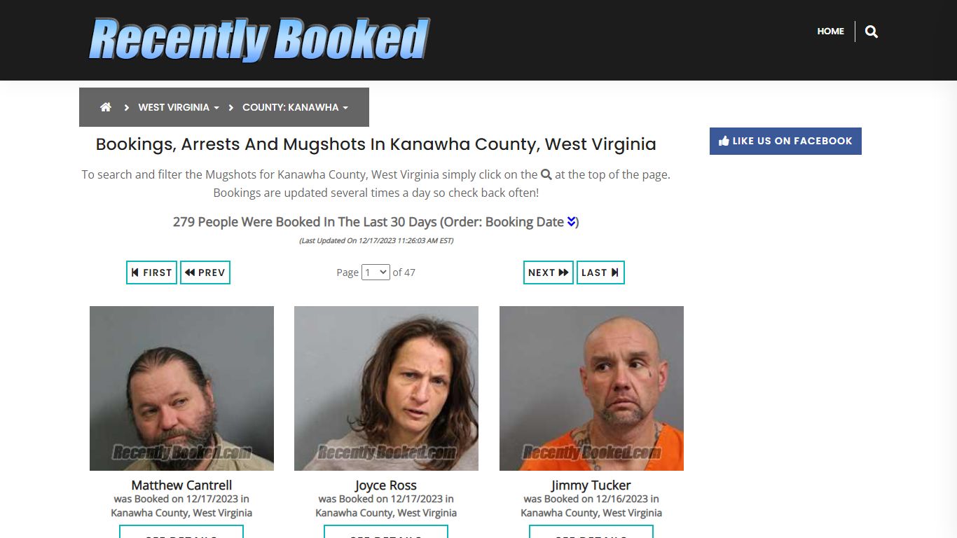 Bookings, Arrests and Mugshots in Kanawha County, West Virginia
