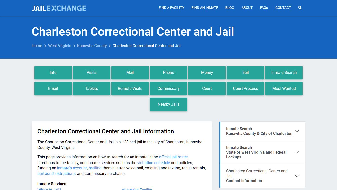 Charleston Correctional Center and Jail, WV Inmate Search, Information
